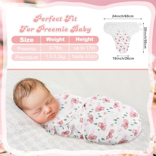 Image of Newwiee 4 Pcs Preemie Baby Swaddle Wrap Adjustable Cotton Swaddle Sleep Blanket for Preemie Boy Girl Improves Sleep Essentials(Flower Style)