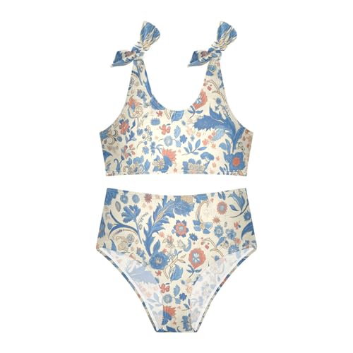 KLL Paisley Watercolor Floral Pattern Tile Flowers Girls Two Piece Bikini Sets Scoop Neck Beach Swimsuit Swimsuit3