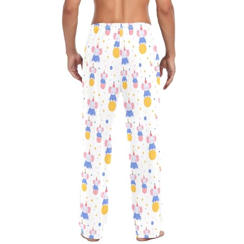Mens Cotton Pajama Pants Sleep Lounge Pj Bottoms Sleepwear with Pockets Drawstring S Elephant Birthday3