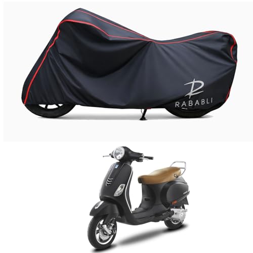 Image of Waterproof Bike Body Cover Compatible for | Vespa VXL 150 | Taffeta Fabric, Red Piping Design, Bottom Elastic Fit | Dustproof, Sun UV & Rain Protection for All Bikes