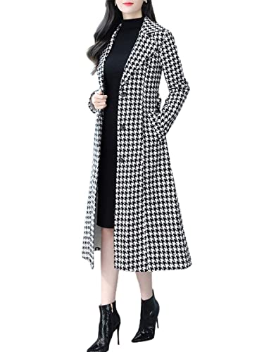 ebossy Women's Houndstooth Trench Coat Winter Single...