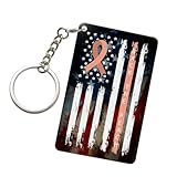 Back The Peach Ribbon Us Flag Endometrial Cancer Awareness Rectangular Acrylic Keychain 2 X 3 Inch Fashionable Stainless Steel Key Ring0
