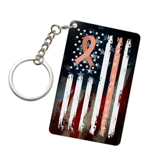 Back The Peach Ribbon Us Flag Endometrial Cancer Awareness Rectangular Acrylic Keychain 2 X 3 Inch Fashionable Stainless Steel Key Ring0