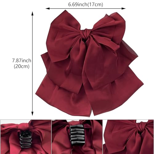 Aswewamt 3 Pcs Large Satin Silk Bow Hair Claw Clips Ribbon Chiffon Bowknot Hair Clips French Style With Long Tail Ponytail Hair Decorations Accessories For Women thumb #1
