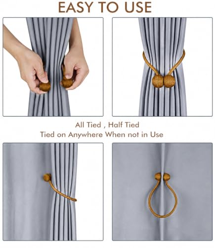 Image of Home Cloud Magnetic Curtain Tiebacks Curtain Drape Holdbacks Clips Rope Holder Buckles for Home Bedroom Office (1 Pair 2pcs) (L Brown)