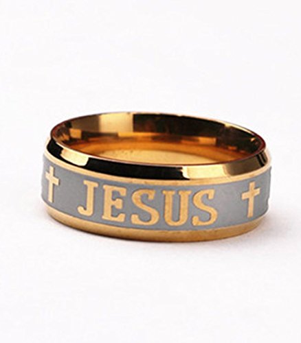 Tanyoyo 8MM stainless steel Gold Plated Jesus Cross Ring Size 6-144