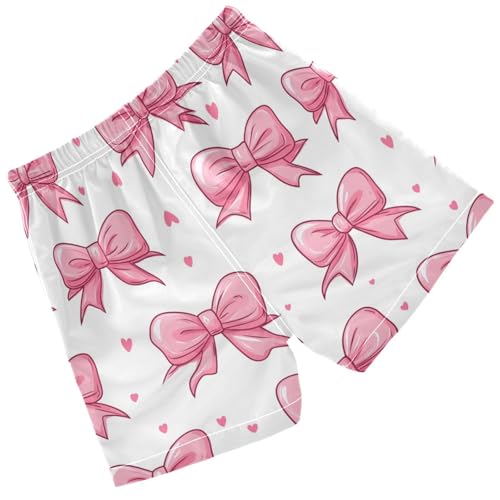 Pigsaly Boys Swim Trunks Hearts Pink Bow Coquette White Boys Board Shorts Swimsuit Swimwear Summer Bathing Suit S2