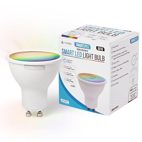 Pack 1 Bombillas LED Inteligentes GU10, RGB y Blanco Regulable, WiFi 2,4 GHz, Compatible Alexa, Google Home y Apple HomeKit, Focos Empotrables LED, Smart Home, Domótica para el Hogar
