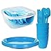 Vajilla Camping 4 Personas -Picnic Set - Vajilla Camping con Cubiertos Camping - Camping Accesorios 4 Personas - Platos y Cubiertos Camping - Vajilla para Camping (Azul)
