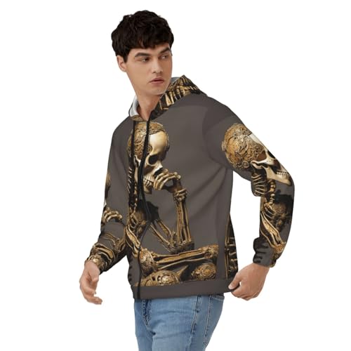 Sweat à capuche extensible homme pull doux imprimé squelette chaud