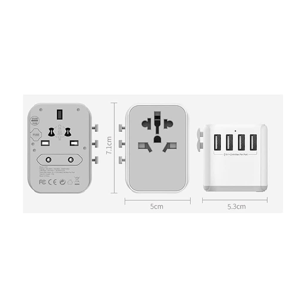 Adattatore di Alimentazione da Viaggio Internazionale con Caricatore da 0,5 A 4xUSB Adattatore da Viaggio Universale o Europa, Regno Unito, Stati Uniti, AU, Asia