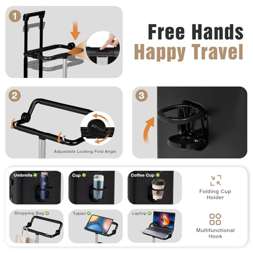 20" Kids Ride on Suitcase with Adjustable Seat, Hardside Carry on Travel Suitcase with Spinner Wheels, TSA Lock, Cup & Tablet Holder4