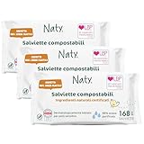 Naty Salviette per bambini senza profumazione - Salviettine umidificate 100% compostabili e a base vegetale, adatte a bambini e neonati con pelle sensibile (168 unità, 3x56)