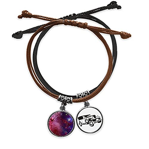 Bracelet corde galaxie bleu rouge avec chaîne de main minibus en cuir