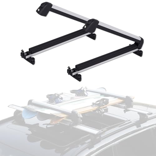 LINGVUM Ski and Snowboard Roof Racks with Anti-Theft Lock 24.3 Universal Ski Roof Rack Carrier - Fits 6 Pairs Skis or 4 Snowboards Silver