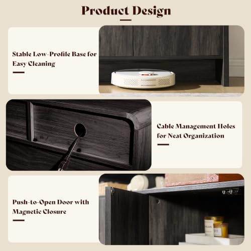 Image of AMERLIFE 70 inch Modern TV Stand for TVs Up to 80 inch, Wood TV Console with Curved Profile Design & 2 Storage Cabinets, Media Console Entertainment Center for Living Room, Black