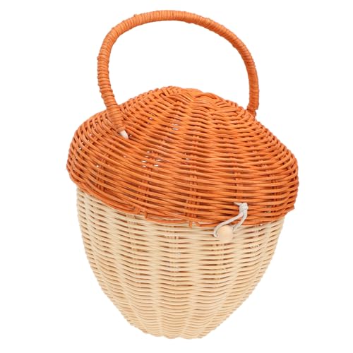 MUSISALY Bolso de Mano Ratán Tejido Forma de Bellota, Cesta Decorativa Artesanal, Accesorio Fotográfico Infantil, Diseño Abatible Adecuado para Disfraces y Juegos