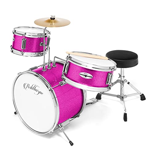 Ashthorpe 3-Piece Complete Drum Set - Beginner Kit with 14' Bass, Adjustable Throne, Cymbal, Pedal...