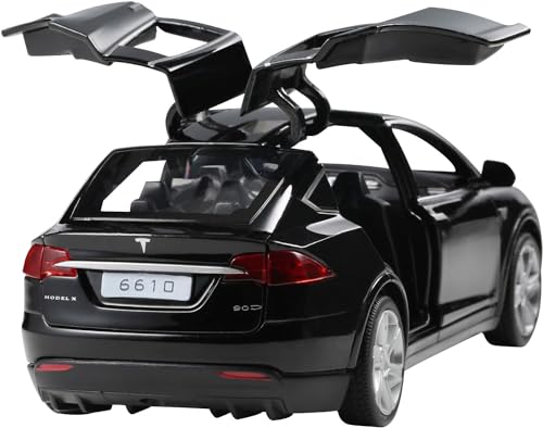 Image of LONGMIRE Metal Pull Back Diecast Car Pull Back Model with Sound Light Boys Gifts Toys for Kids Pack of 1, Multicolor (Tesla X90)