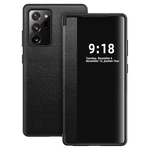 Handyhülle für Samsung Galaxy Note 20 Ultra Hülle S View Flip Case Transluzente Flip Handtasche Case Weich Silikon Bumper 360 Grad Kratzfest Stoßfest Schutzhülle für Samsung Note 20 Ultra (Schwarz)
