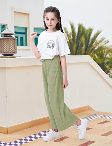 Image of V.&GRIN Girls Wide-Leg Pants, Cropped Summer Flowy Dress Lounge Stretchy Palazzo Pants for Girls 7-16 Years