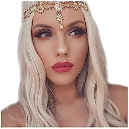 Cagora Wedding Headbands Chain Floral Head Jewelry Hair Pieces Crystal Pearl Head Chains Headpiece Festival Holloween Costume Bridal Hair Accessories for Women and Girls (Gold)