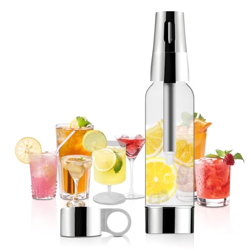 Sparkling Water Maker, Portable Soda Maker with 1L PET Carbonating Bottles, Soda Water Maker for Flavored Drinks, Soda Machine (Silver)