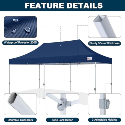 Image of MASTERCANOPY 10x20 Heavy Duty Pop Up Canopy Tent with Roller Bag,Navy Blue