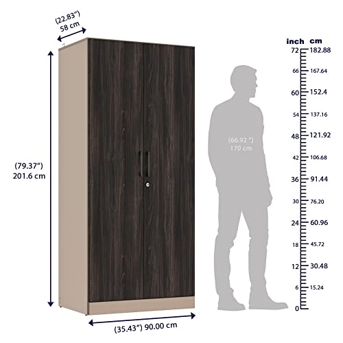 Image of Wakefit Wardrobe | 1 Year Warranty | Engineered Wood Almirah, Cupboard for Clothes Storage | 2 Door, 1 Shelf, 2 Drawers, 1 Hanging Space | Cashmere Plus - Frappe-Wyoming Maple