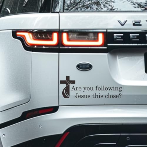 Image of Christian Cross are You Following Jesus This Close Quote Christ Faith Car Sticker, 11.4x4.1inch Glossy Vinyl Decal for Vehicle Window Bumper,Self Adhesive Wall Glass Metal Decoration JPX076 (Black)
