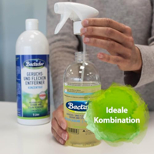 Bactador Konzentrat 1L inkl. Mischflasche - Enzymreiniger - Geruchsentferner & Fleckenentferner - Ergibt bis zu 50 Liter - Mikrobiologischer Geruchsneutralisierer - Hunde/Katzenurin Entferner