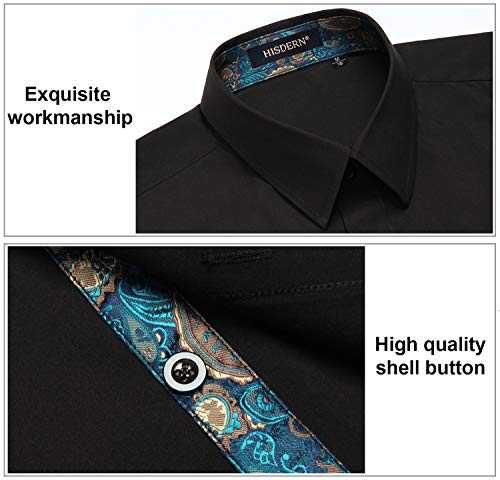 HISDERN Men's Inner Contrast Shirt Casual Formal Classic Button Down Dress Shirts Long Sleeve Plaid Collar Regular Fit - Image 5