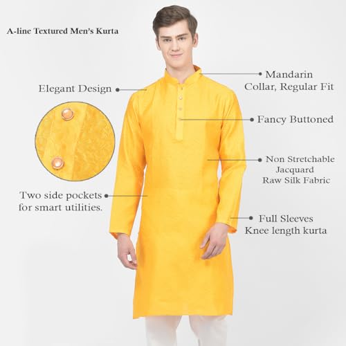 Image of SG LEMAN Knee Length Solid Kurta for Men | Silk | Long Sleeve | Ethnic Wear for Men | Party and Weeding wear Kurta