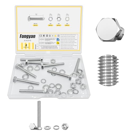 Image of Fangyan 8 Pack M6 x 40mm Hex Head Bolts and Nuts Set - 304 Stainless Steel Fully Threaded Screws with Washers, Anti-Loose Fasteners for Furniture, Machinery, DIY & Outdoor Use