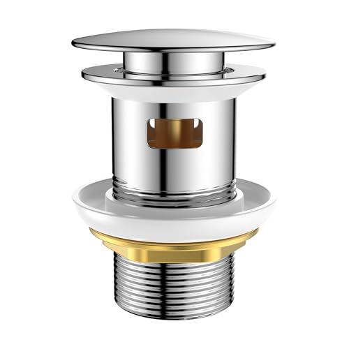 FORIOUS Kit de Vidage Universel avec Trop-plein, Bouchon de Vidage à Pression pour Lavabo et Vasque, Filtre Anti-Explosion et Anti-Obstruction, Chrome