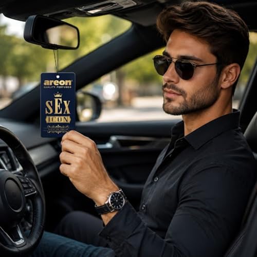 Image of AREON VIP Hanging Car Air Freshener Pack of 3 - Premium Car Perfume with Natural Fragrances, Stylish Hanging Cards Long Lasting Auto Air Freshener for Car, Home, Office & Vehicle Interior - SEX ICON