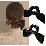 ヘアゴム シュシュ ベロアリボン 2枚セット ヘアアクセサリー 小顔 かわいい 上品 秋冬 大人 おしゃれ レディース 結婚式 2次会 卒業式 入学式 入園式 ブラック コーヒー