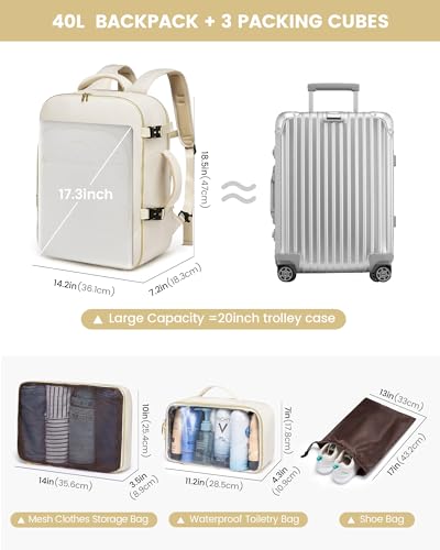 LOVEVOOK Carry on Backpack,40L Women, Airline Approved,Waterproof Large TSA, Travel 17inch Laptop Backpack Daypack with Anti-theft Pocket for Business Trip College Weekender,Beige - Image 3
