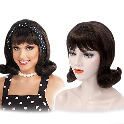 H&Bwig Brown Retro Wigs 60s Beehive Curl Hair Wig for Women Daily 50s 70s Costume Cosplay Party Womens Wigs with Cap