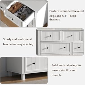 Farmhouse dresser with 7 drawers white dresser for bedroom chest of drawers modern dresser for closet tv stand with large drawers storage dresser organizer clothes for living room hallway  urban country home decor