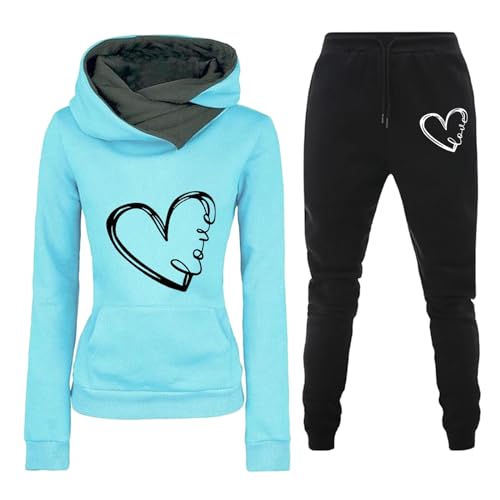Tuta Donna Completa Elegante Comoda Set di Abbigliamento Sportivo Completo Palestra Casual Maniche Lunghe Felpa con Cappuccio e Pantaloni Jogging Tuta Sportiva Set da Casa Autunno Invernale Tracksuit