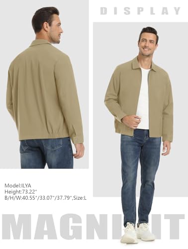 Magnivit MT-420-KHAKI-XL Men'S Lightweight Jackets Casual Windbreaker Full Zip Up Stylish Golf Coat Business Work Dress Varsity Khaki thumb #5