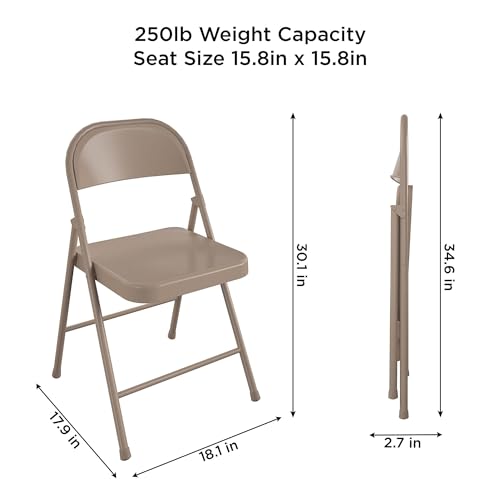 Image of COSCO SmartFold All-Steel Folding Chair, 4-Pack, Antique Linen