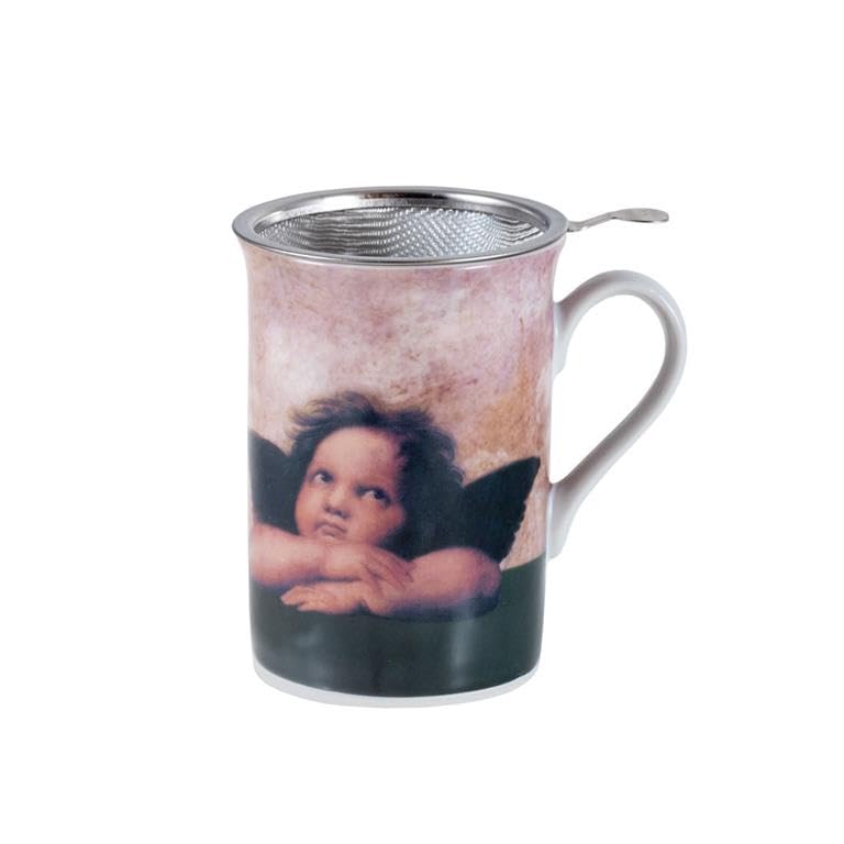 DRW Lot de 6 tasses à infuser avec filtre et couvercle anges Rafael en céramique Mug 7,5 x 7,5 x 10 cm