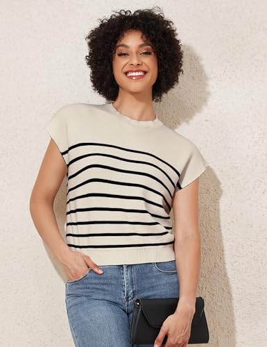 Image of PrettyGuide Women's Cap Sleeve Sweater Tank Tops Casual Summer Ribbed Knit Dressy Tops