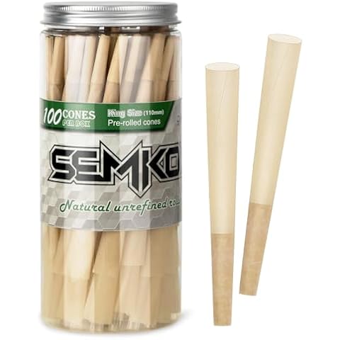 SEMKONT King Size Rolling Papers| 100 Pack | Slow Burn cones Rolling Papers, Easy to Fill Natural Pre Rolled Cones with Packing Tube and Tips Cover