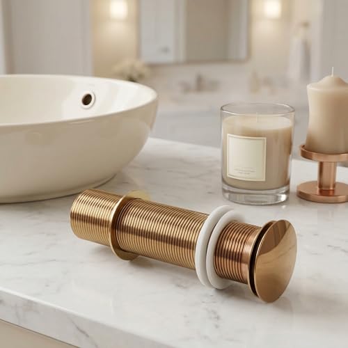Image of InArt Brass Popup Waste Coupling for Wash Basin - Full Thread, Glossy Finish, Corrosion Resistant, Rose Gold, 7 Inch, 1 Pc(Rose Gold)