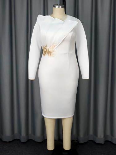 Image of ONTINVA Irregular Business Dress for Women's Outfits Crew Neck Peplum Tops Floral Applique Formal Pencil Dresses