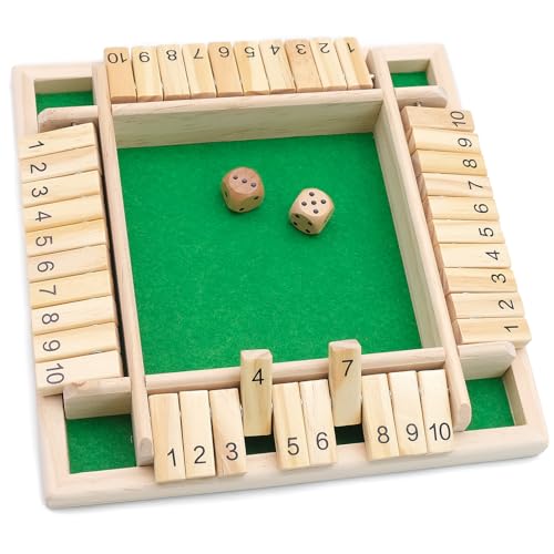 Esayeefo 4-Spieler Shut The Box Spiel, Brettspiel aus Holz, Klassisch Würfelspiel, Klassische mathematische Spiele, Geeignet für Familien, Versammlungen, Barspiele, Grün