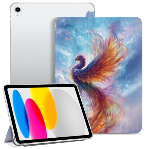 Punmada Case for iPad 10 10.9 inch 2022 Powered By The A14 Bionic Chip Trifold Stand Auto Wake/Sleep TPU Protection Stand Clear Back Cover,Made of Pure Iron Burning Phoenix